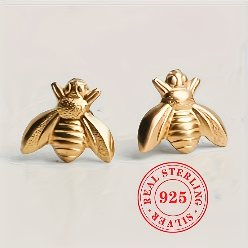 

925 Sterling Silver Stud Earrings, Cute Little Bee Design Share Elegant Simple Fashion Style Accessories Suit Daily Wear Party, Best Jewelry Gifts For Women