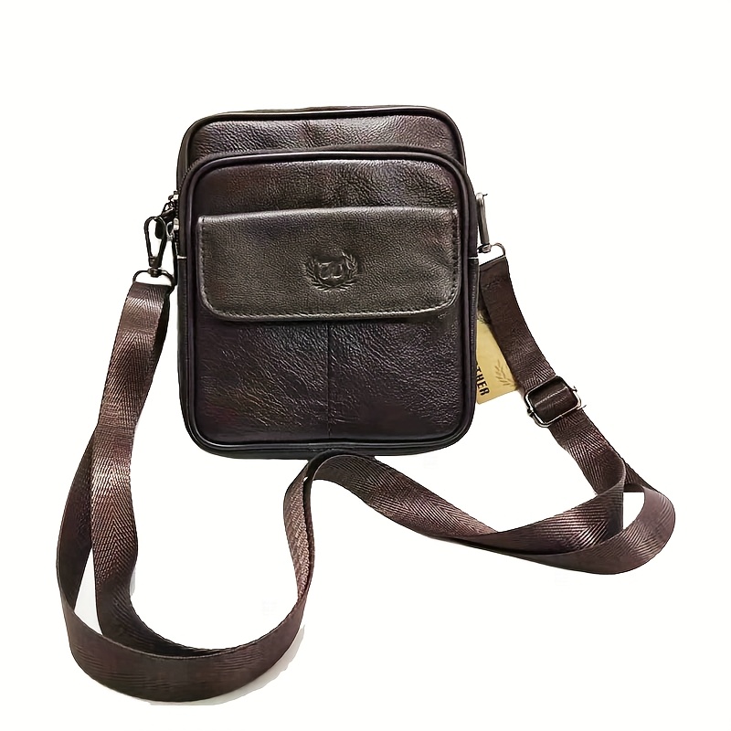 Genuine Leather Belt-fed Slant Bag - Handmade Full-multi-pocket Wallet, Top-grain For &, Adjustable Strap (style: Casual)