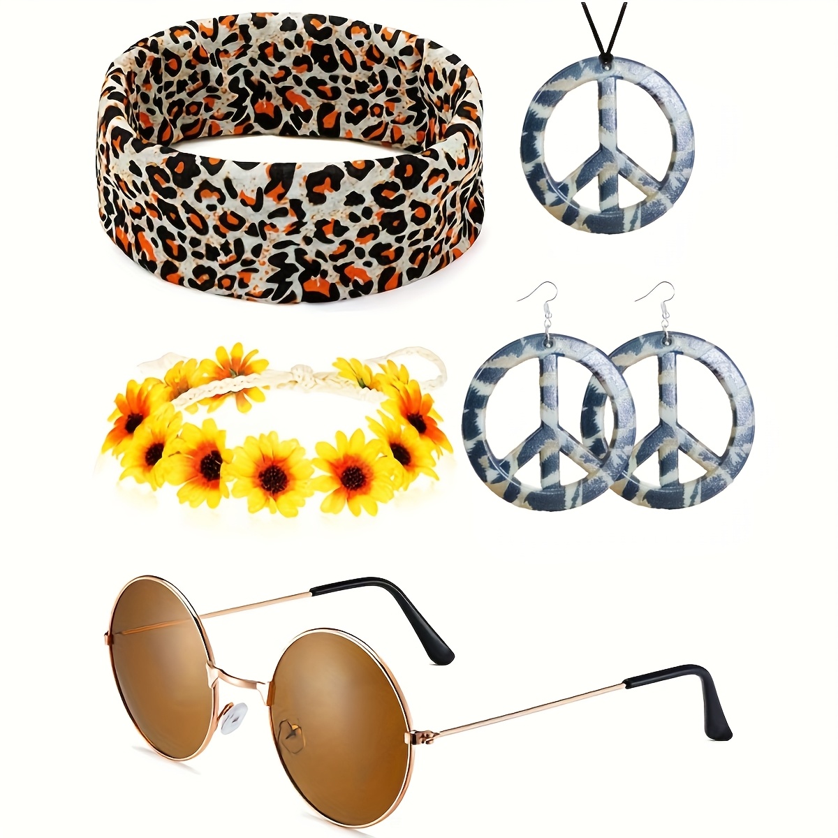 Peace Sign Necklace Earrings Hippy Costume Accessory Set