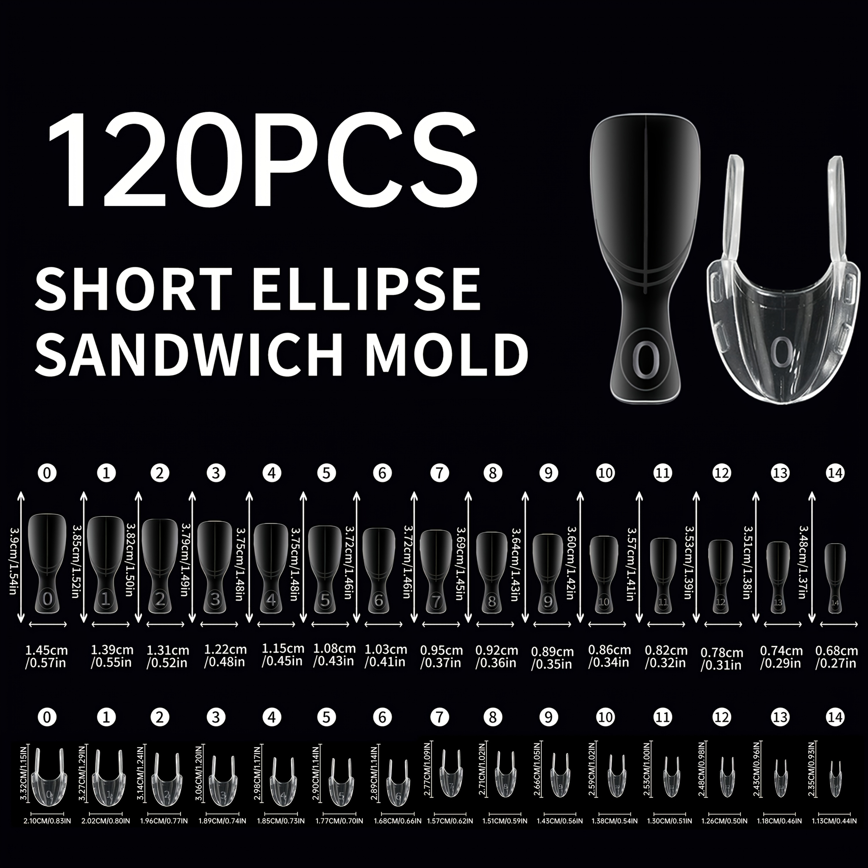 TEMU 120pcs Transparent Short Almond Nail Molds Suitable For Beginners - Double-layer Clip-on Gel Polish Nail Forms With 15 Sizes, No Paper Film