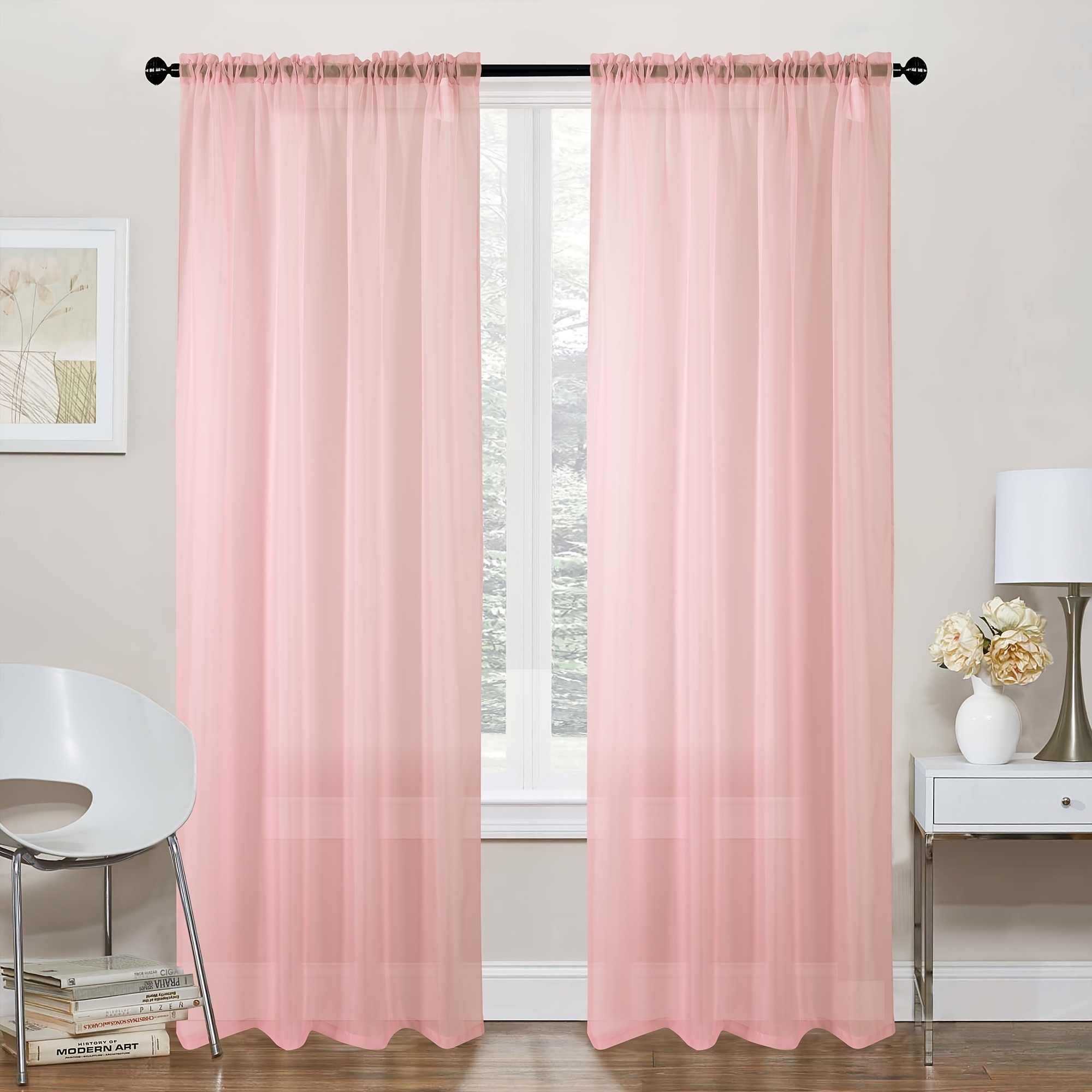 

2pcs Solid Color Sheer Curtains, Rod Pockets Decorative Curtains, For Bedroom Living Room, Home Decoration, Room Decoration