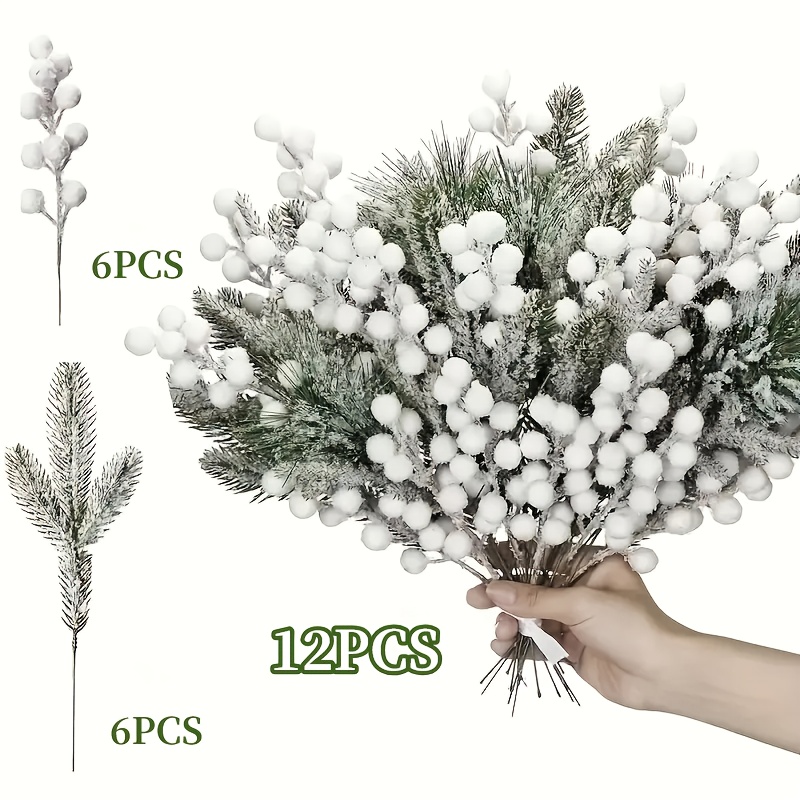 12/20pcs Winter Simulated Berries With Cedar Branches - Perfect For Christmas Holiday Decorations, Suitable For Wreaths/christmas Trees, Home And Outdoor Festive Decorations, Halloween, Thanksgiving