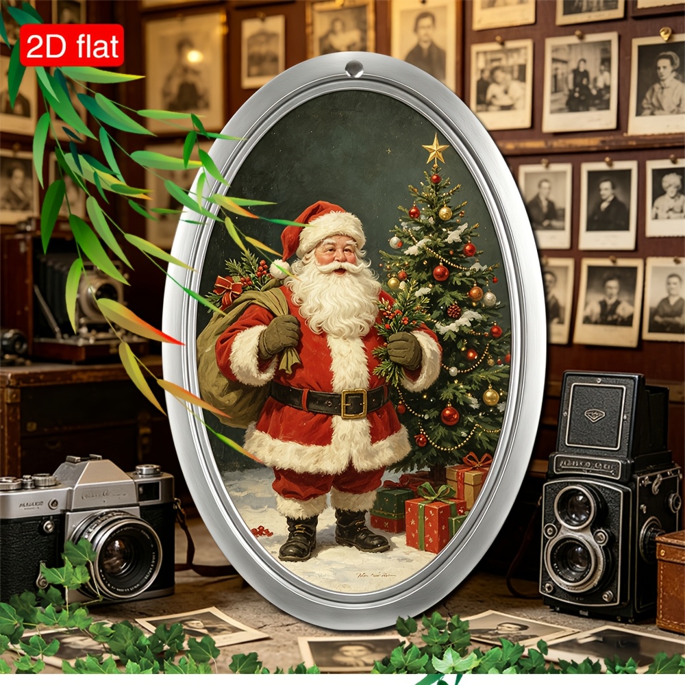 item picture 2d flat 1pc bohemian santa claus wall decor oval artificial wood sign suitable for home christmas tree gifts display multi holiday decoration for housewarming gift for home decoration 7 87x11 8 inches 2d flat