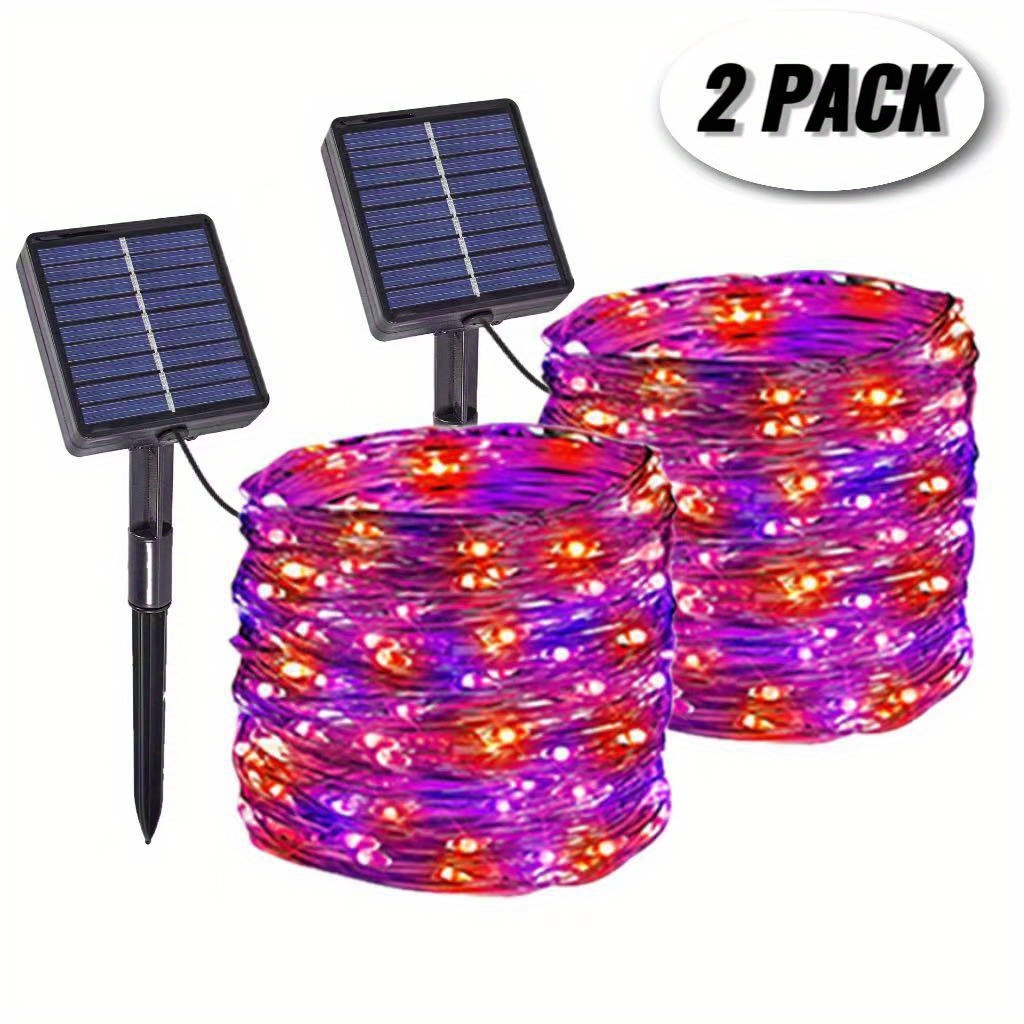 2 pack solar powered lithium battery copper wire string lights 8 flashing   charges during day automatically lights   50 100 300 led options   christmas halloween parties birthdays camping etc ip54