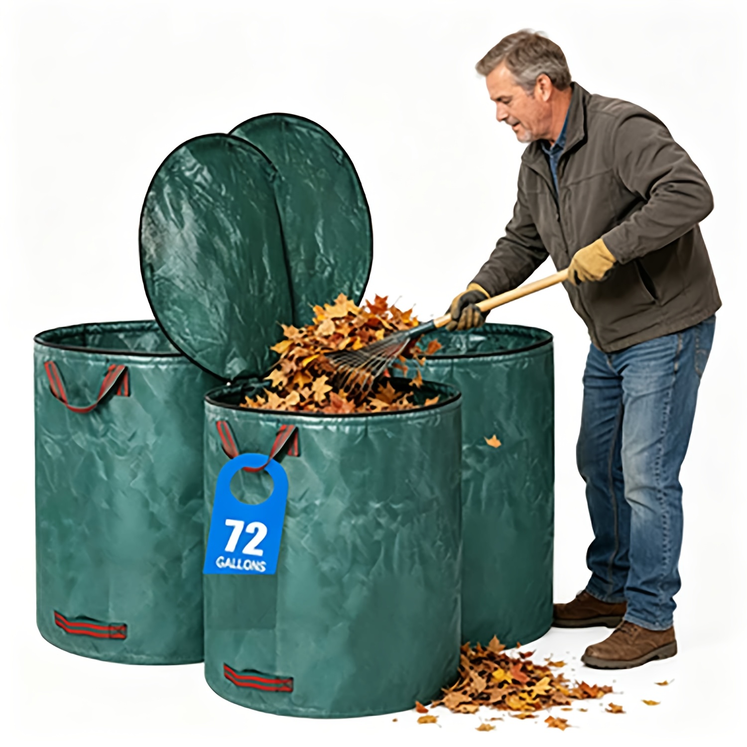 Image of 3 Sets Of 72-gallon (272l) Reusable Yard Waste Bags Featuring Lids, Large Lawn Leaf Bags Equipped With Sturdy Handles, Designed For Clearing Outdoor Waste, Foliage, And Grass Trimmings