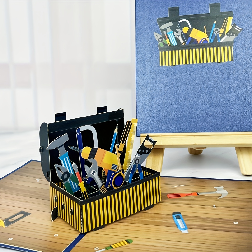 E-shop handgefertigte 3D-Pop-up-Grußkarte mit Umschlag, Werkzeugkasten/Reparaturset-Muster, geeignet für