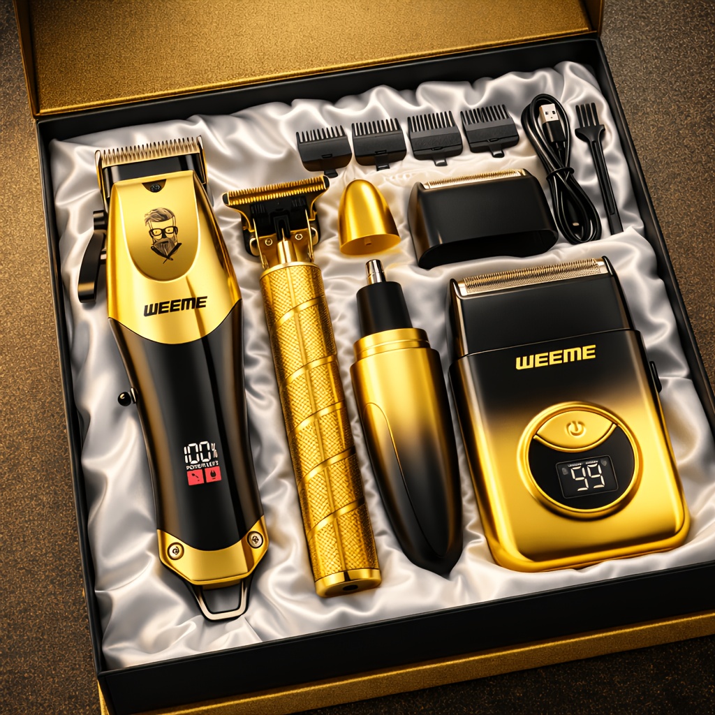 item picture WEEME 4pcs 3pcs 1pc Black Golden Blue Hair Clippers For Men Professional, Beard Trimmer Kit, Cordless Clippers And Trimmers Set, Electric Razor Shavers And Nose Trimmer, Mens Grooming Kit For Barber, Valentines Day Christmas Gifts For Him