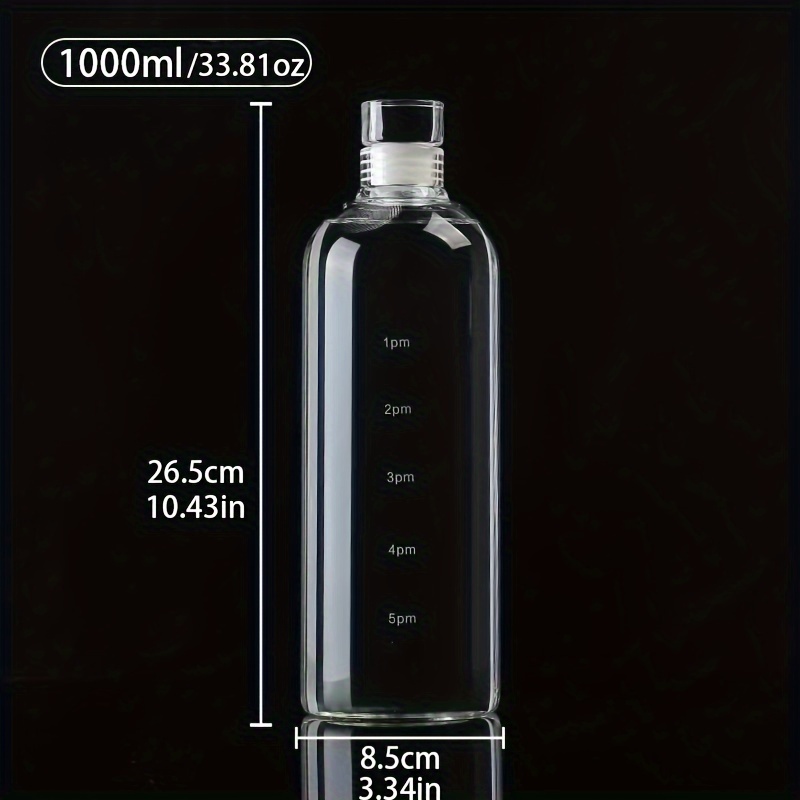 TEMU Leak-proof Glass Water Container With Time Marker, Bpa-free Round High Borosilicate For Outdoor Activities – Machine Washable, 11.83oz/16.91oz/25.36oz/33.81oz Options