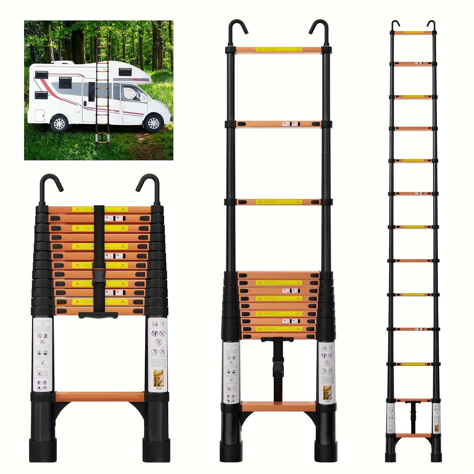 

Telescoping Ladder, Aluminum Lightweight Extension Ladder W/hooks & Stabilizers, 330lbs Capacity Collapsible Ladders, Extension Telescopic Ladder For Home, Outdoor, Rv