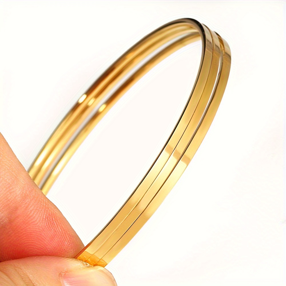3pcs Minimalist Fashion Stainless Steel Three-tone 18k Gold Plated Stackable Bracelets, Suitable For Men' Casual Wear