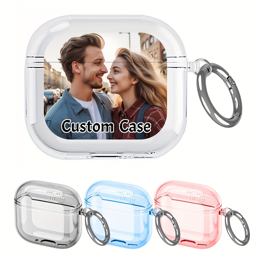 

[customer ] Custom Photo For Airpods 4 Case - Personalized Transparent Tpu Protective Cover With Keychain, Shockproof Design