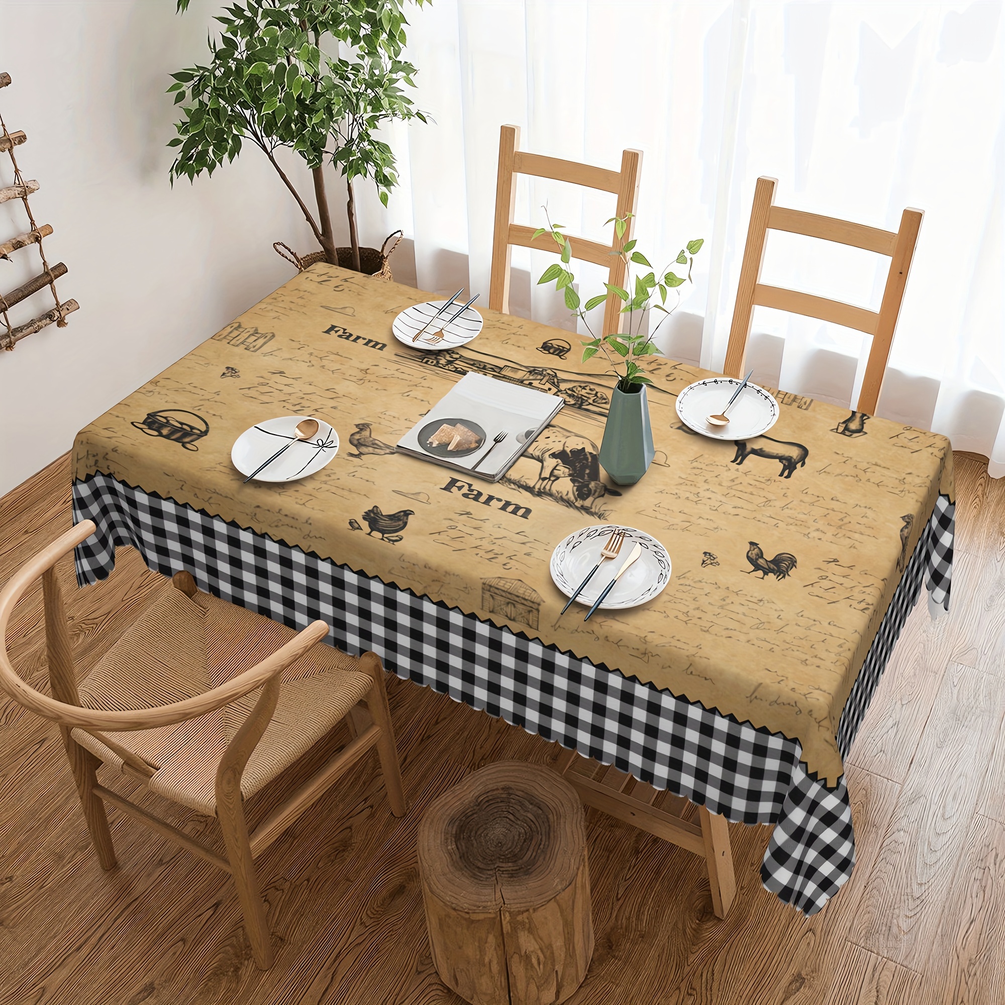 

Rustic Farmhouse Cow & Rooster Print Tablecloth - Durable, Stain-resistant Polyester, Perfect For Indoor/outdoor Dining