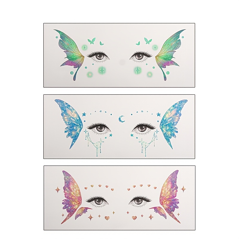 Image of 3 Sheets Glitter Fairy Face Tattoos, Waterproof, Remove, Long-lasting Self-adhesive Festival Stickers, Ombre With Star Moon, Summer Essential Rave Cosplay Face Decor