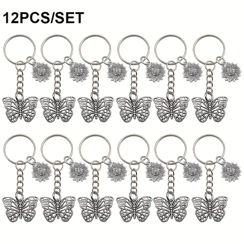 

A Set Of 12 Alloy Vintage Flower Keychains - Cute Accessories For Keys And Bags - A Small Gift .