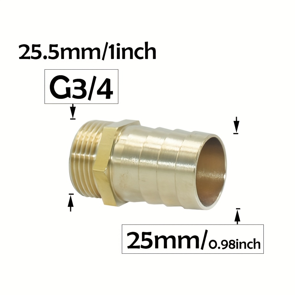 Brass Hose Connector, Copper Fitting Adapter, Metal Threaded Water Pipe Connector, Measuring 3/4" To 1" And Equivalent To 25mm