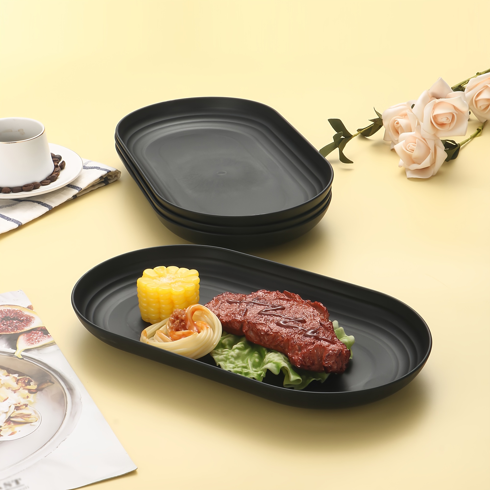 

4/6/8pcs/set Black Oval Pp Plastic Plates, Small Serving Dishes For Dining Home, Snack Plates, Candy Dishes, For Home Kitchen Restaurant Picnic Camping Party, Kitchen Supplies, Tableware Accessories
