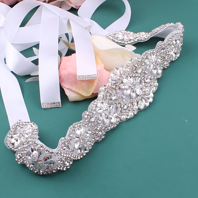 Elegant Bridal Rhinestone Sash - Luxurious Wedding Dress Belt With Sparkling Crystals, Perfect For Brides & Formal Events
