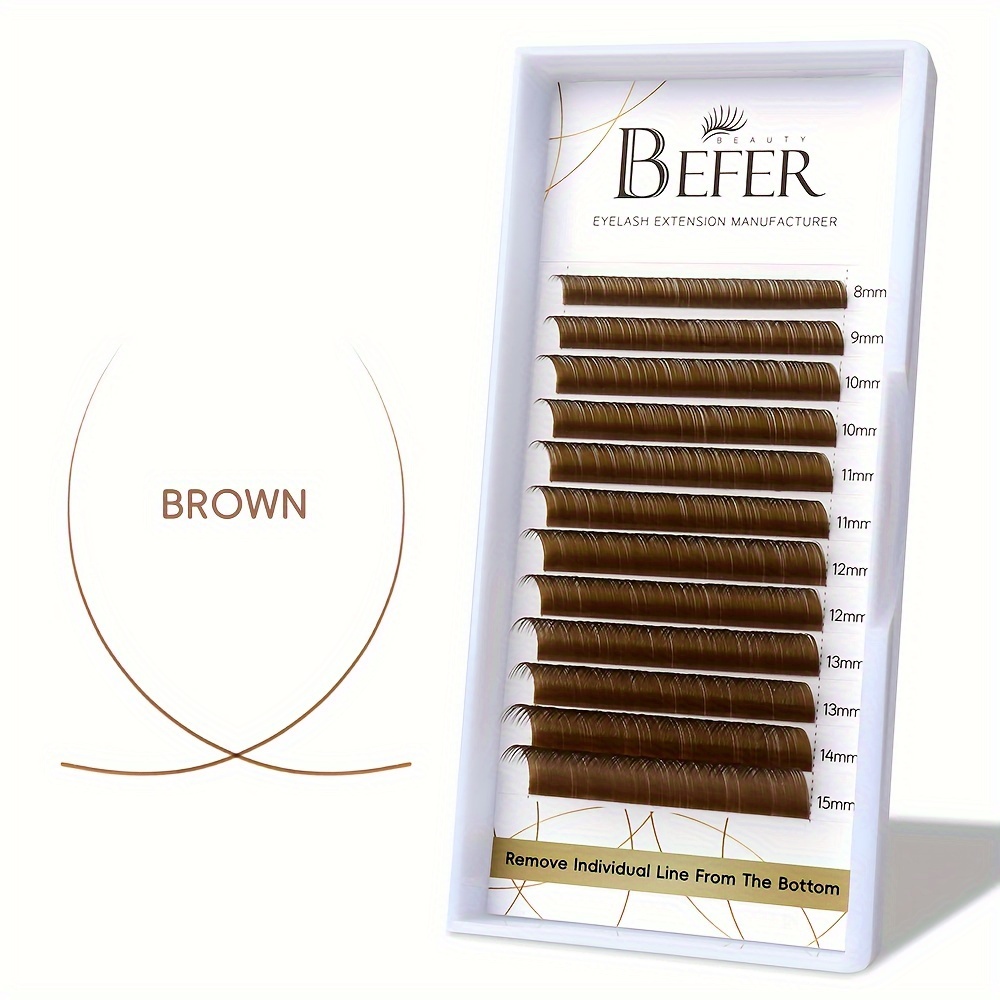 Image of Befer Colored Classic Eyelash Extensions In Deep Brown, Featuring Of C/d Curls With Lengths Ranging From 8 To 15 Millimeters, Made From Soft And Natural Mink Fur