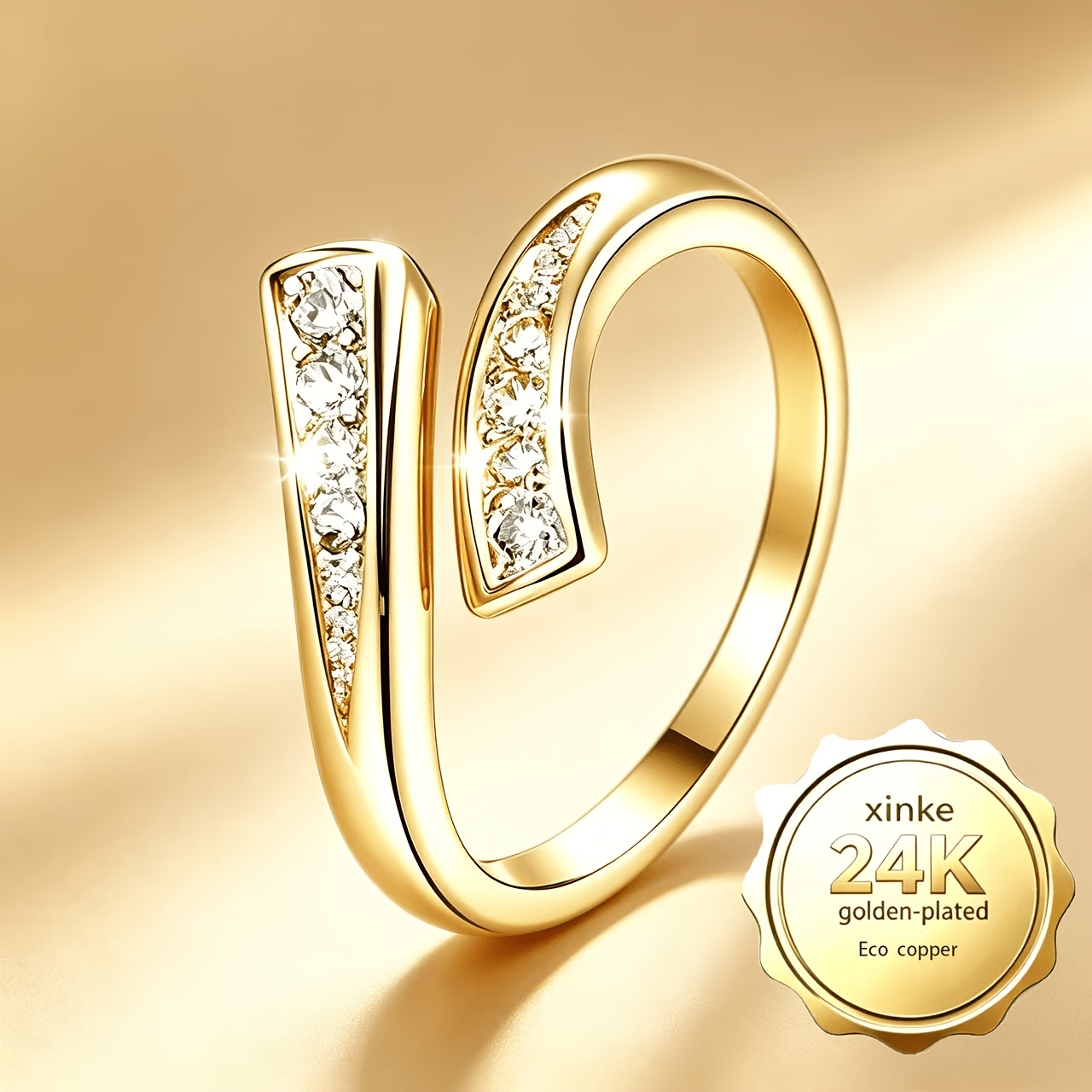 TEMU 1pc Bague Élégante, Plaqué Or 24K, Design Ouvert Luxueux et Tendance, Style Unique, Facile et Ajustable, Convient pour de Plage Estivales, ou