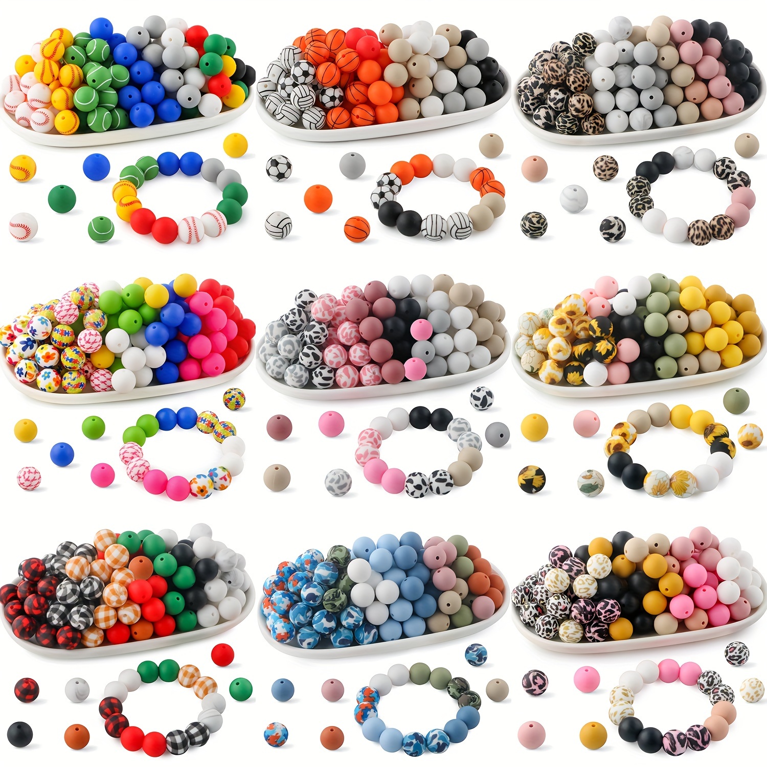 

50pcs Mixed Silicone Beads Silicone Beads For Keychain Making Dark Leopard For Bracelet Necklace Jewelry Making