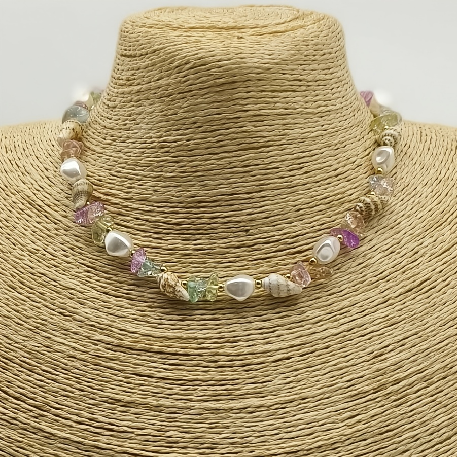 E-shop 1 Bohemian Strandurlaub-Stil Muschelfarbene Steinperlenkette