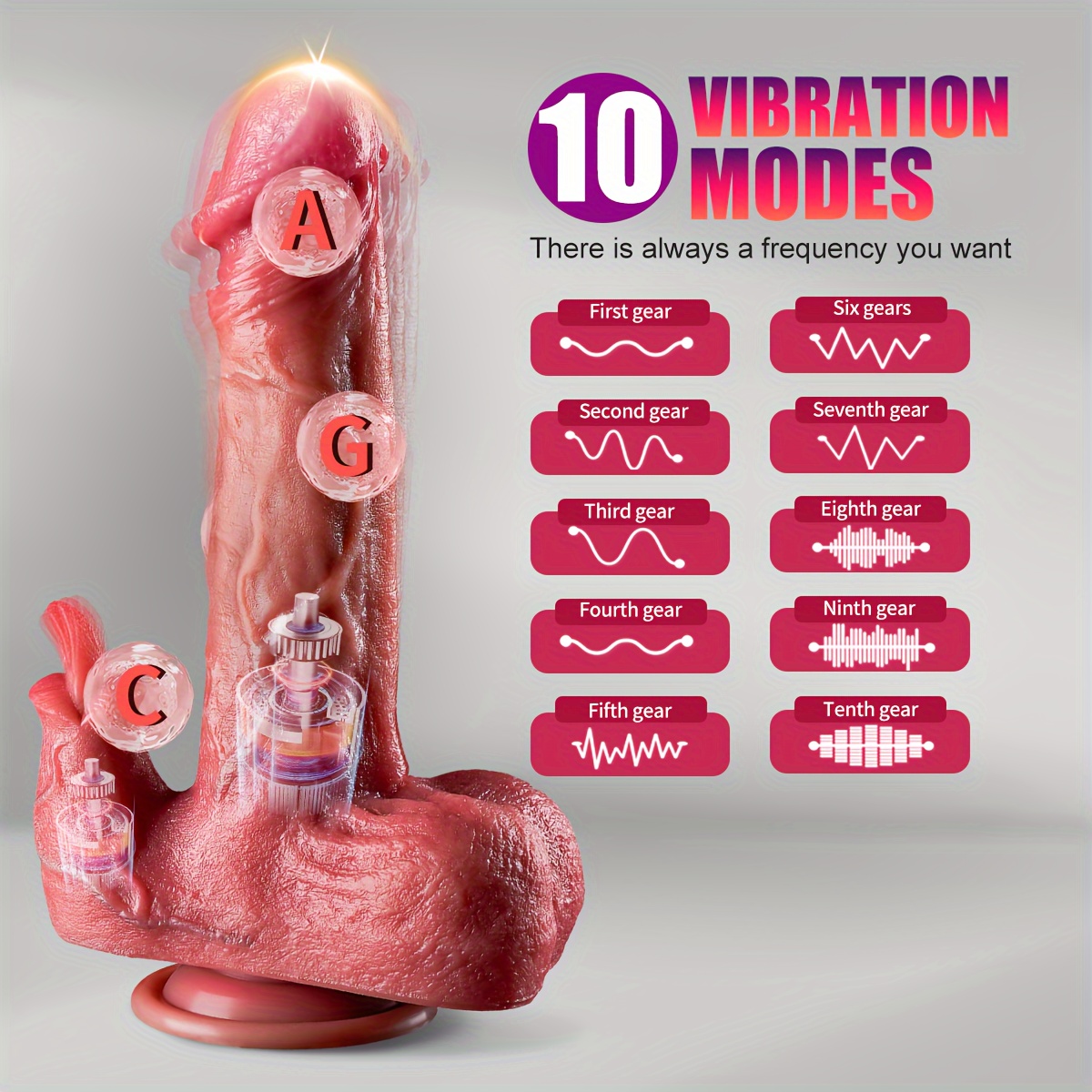 Realistic vibratory Thrust dildo Vibrator Adult sex toy 7 thrust and rotation 10 vibration and licking modes - 8.5 inches (about 21.6 cm) Heated dildo with powerful suction dildo brown