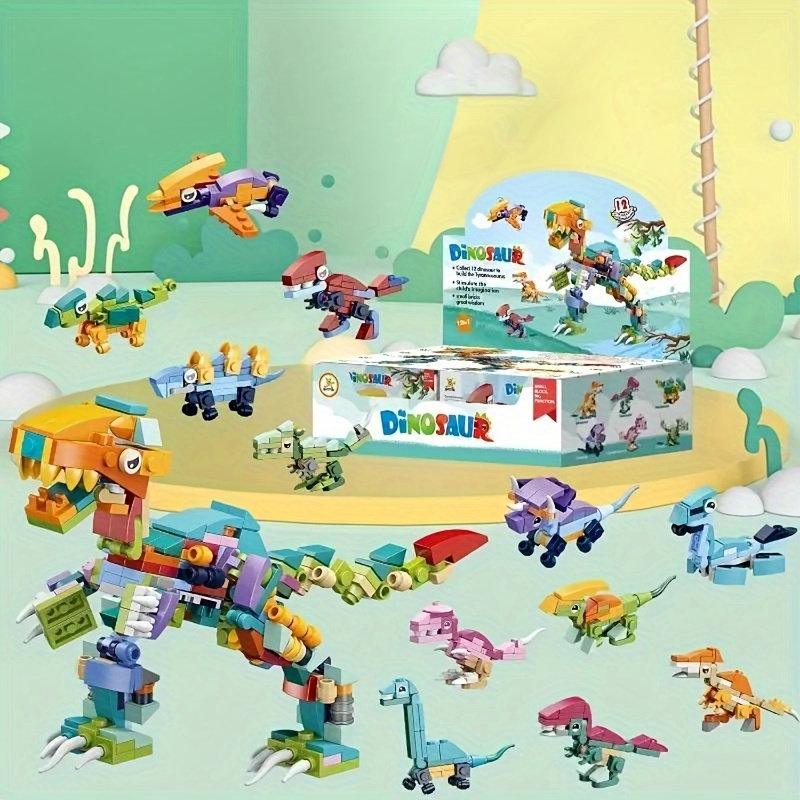 

12 pièces de blocs de construction de dinosaures assemblés, jouets de construction d'insectes simulés, cadeaux d'anniversaire, cadeaux de Noël, jouets 12 en 1