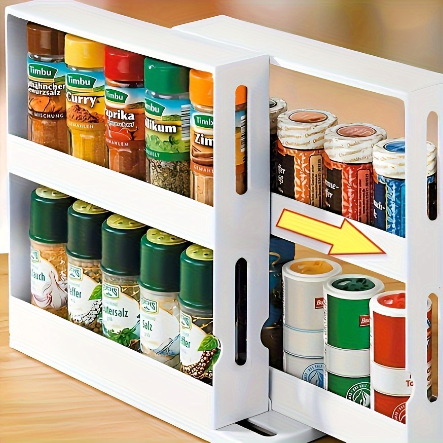 

1pc Double-layer Rotating Spice Rack Storage - Integrated Large Capacity, Storage Rack, Polished Pp Material, Kitchen Seasoning Storage, Countertop Corner Rack, Easy To Spice Rack, Making Food