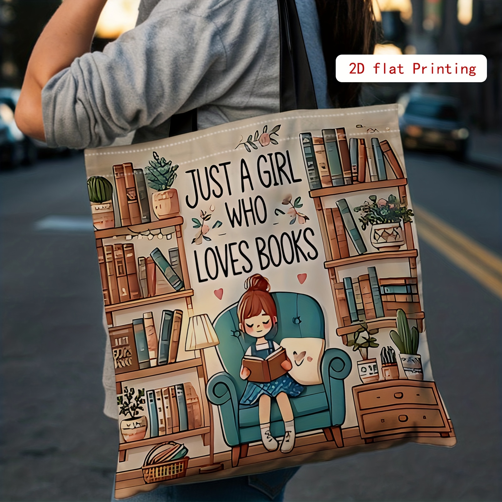 Image of 1pc 2d Printed Tote Bag For Book Lovers, Comfortable Reading, Reusable Shopping Bag, Shoulder Bag, And Travel Bag For Daily Use