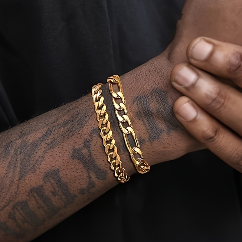 E-shop 2-teiliges Set Modisches Drei-in-Eins + NK Cuban Link Armband: Trendig, Casual Männer Style