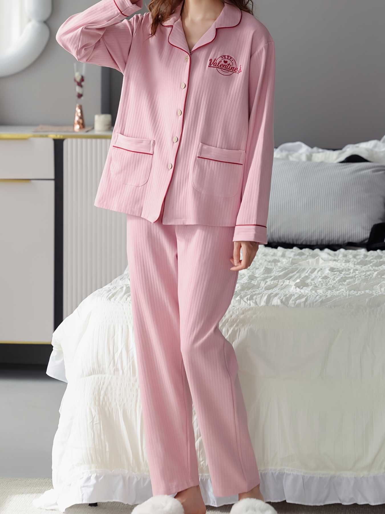 Autumn And Winter Style -Aged Women'S Sweet Pajamas With Long Sleeves, Trousers And Open Collar - Women'S Lingerie & Lounge