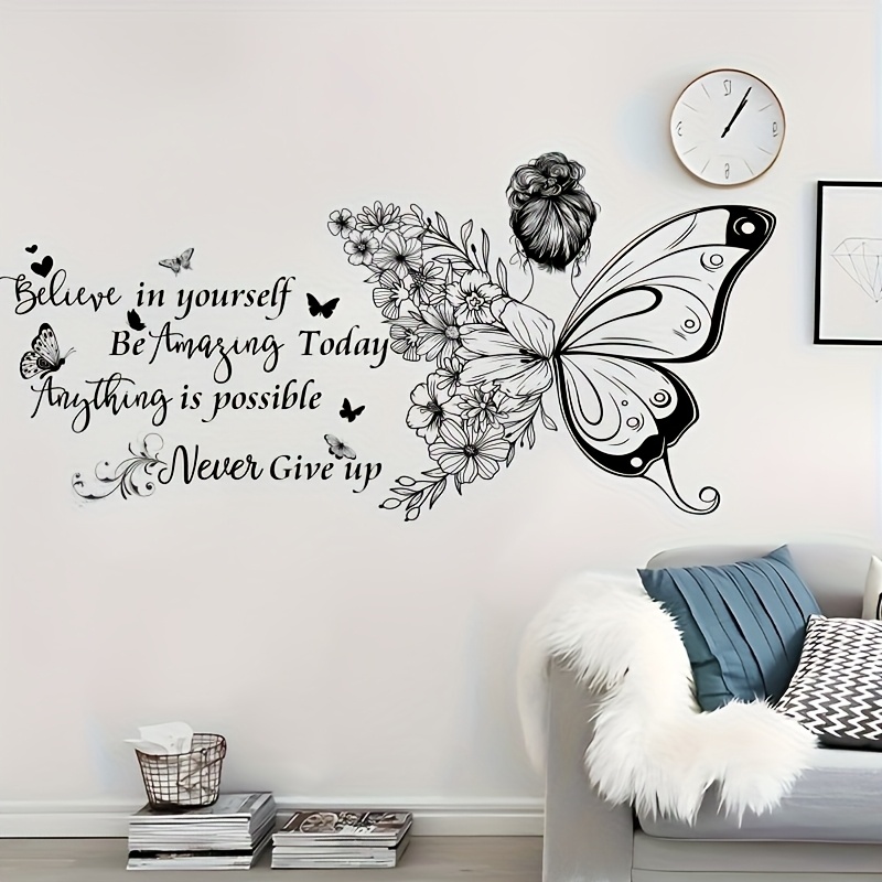 Image of 2 Sheets 30*60cm Black Princess Inspirational Slogan Wall Stickers For Bedroom Living Room Home Decoration Wall Sticker Self-adhesive Pvc