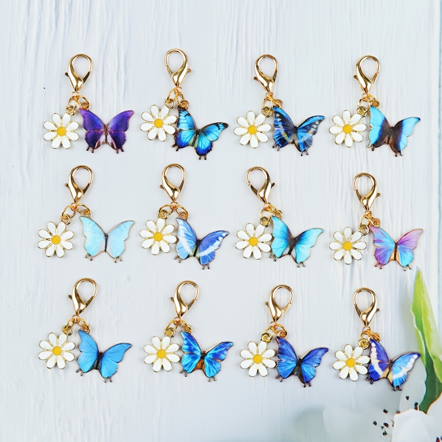 TEMU 12pcs And Daisy Keychain Set, Blue With White Daisy, For Family, , And Lovers, Perfect For Daily Keys And Bag Charms
