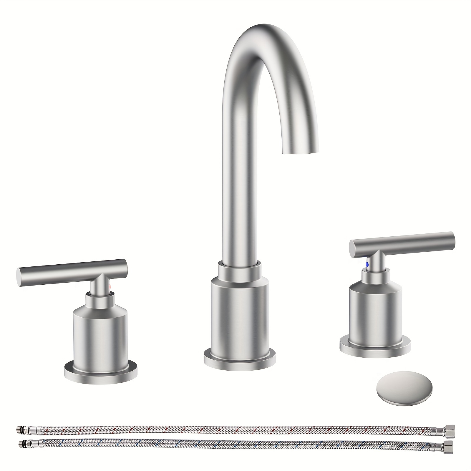 

Bathroom Faucet, Brushed Nickel Widespread Bathroom Sink Faucet, 8 Inch Bathroom Faucet For Sink 3 Hole With Stainless Steel Pop-up Drain, Modern And Beautiful For Your Bathroom (brushed Nickel)