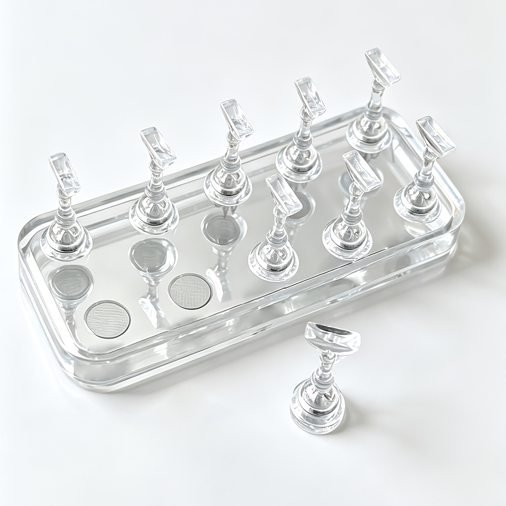 TEMU New Transparent Double Row 10pcs Magnetic Nail Rack, Nail Fixing Stand, Press-on Nail Rack, Hand Tool For Nail Practice, Suitable For Painting