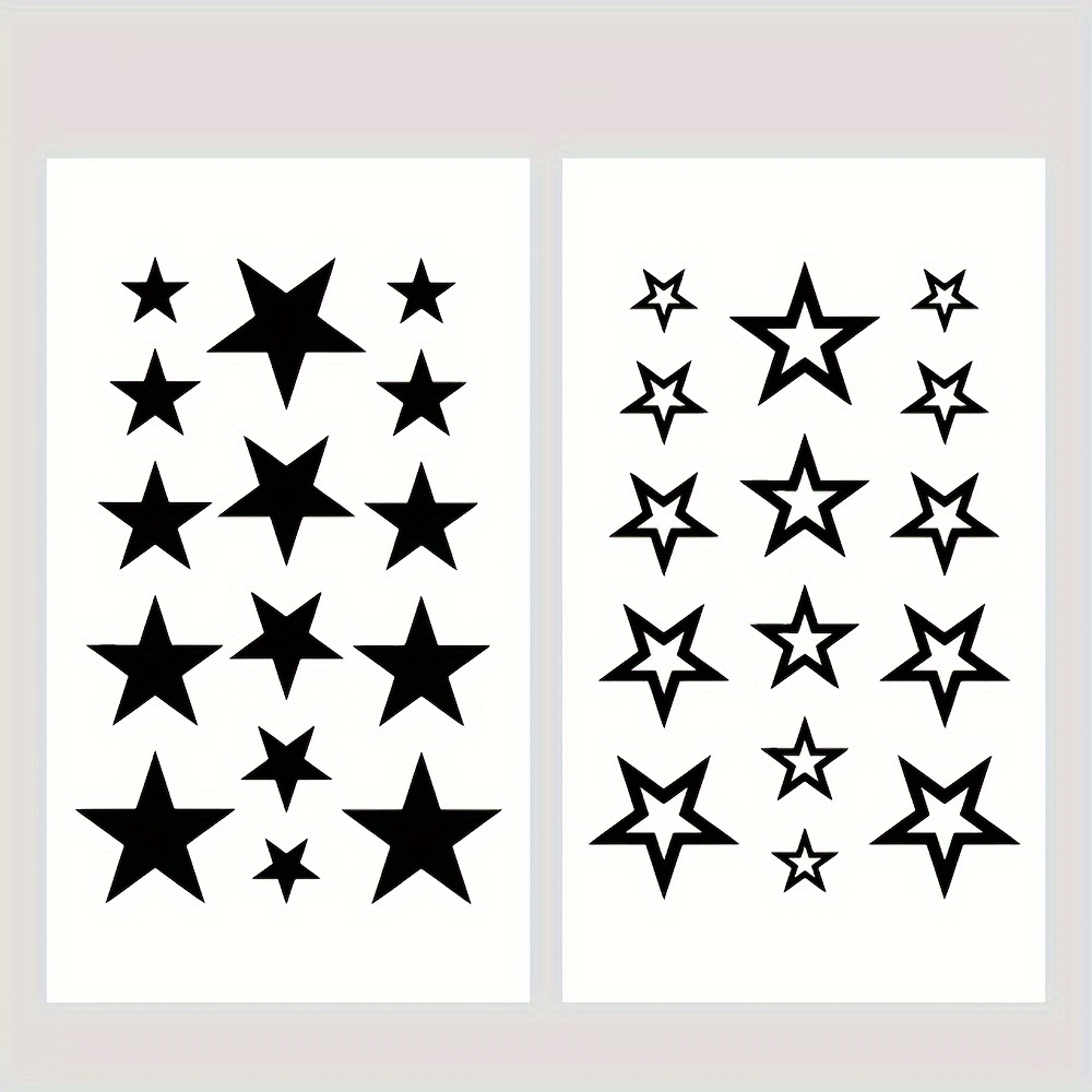 2 Sheets, Black Star Waterproof Temporary Tattoo Stickers - Suitable For Fingers, Ankles, And Neck Body Art Small Pattern Tattoo Stickers, Holiday Party Gifts