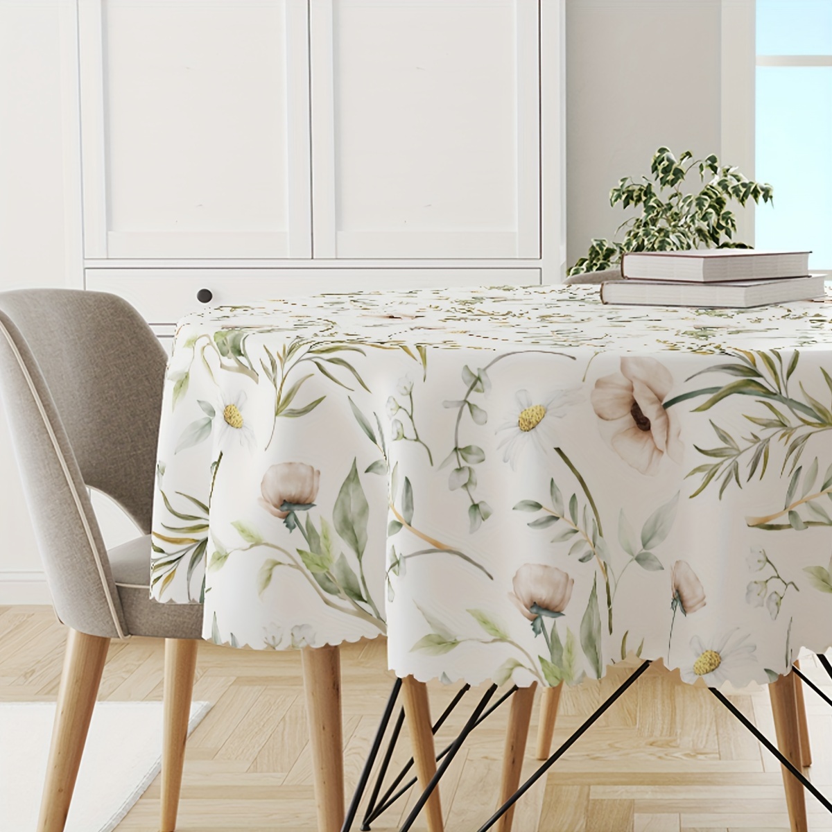 TEMU 1pc Floral Tablecloth Rectangular Tablecloth, Light Color Tablecloth Round Tablecloth, Spring Tablecloth Floral Tablecloth, Decorative Home