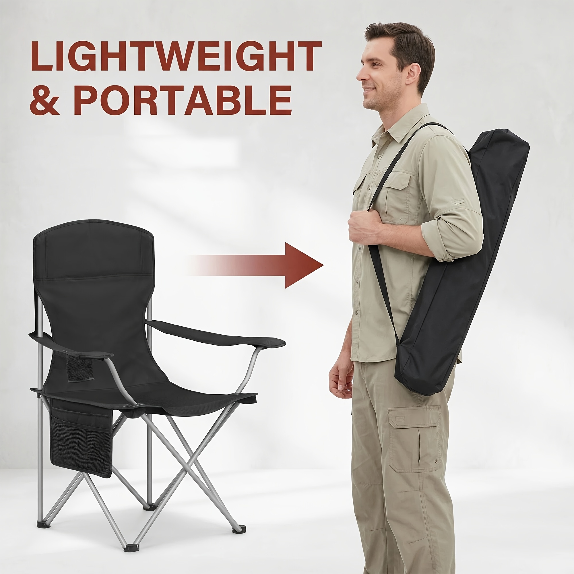 Foldable Camping Chairs, 2-Pack with Armrests and Cup Holder