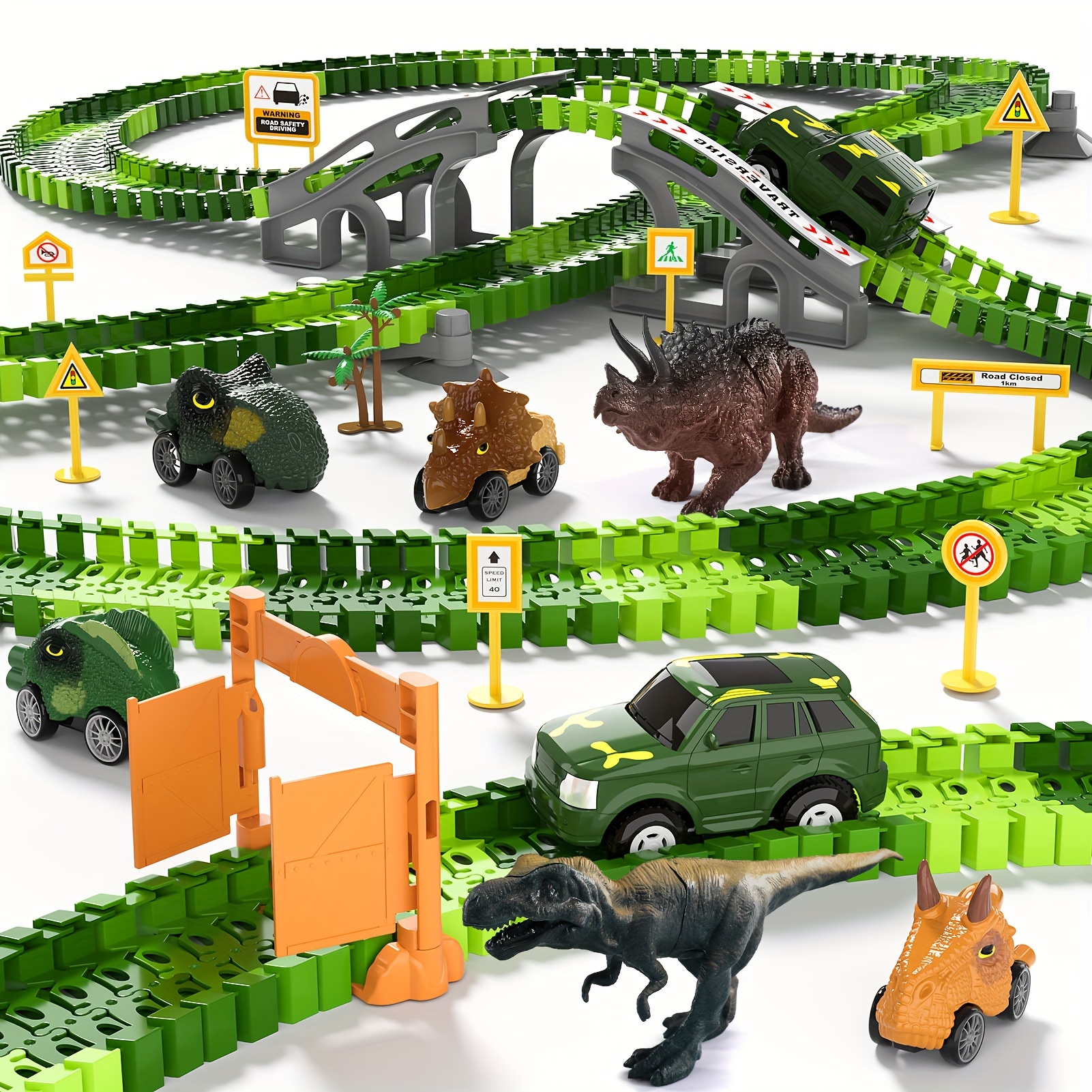 

169 Pcs Dinosaur Race Car Track Toys For Kids Toddler Boys Ages 3-5 4-7, Dinosaur Race Tracks Toys For Kids Boys