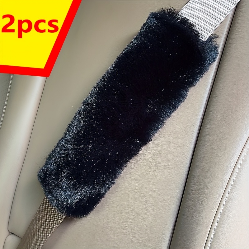TEMU 1pc/2pcs Plush Style Seat Belt Cover, Faux Rabbit Fur Anti-mark Shoulder Pad, Soft Neck Protection Cover For Cars