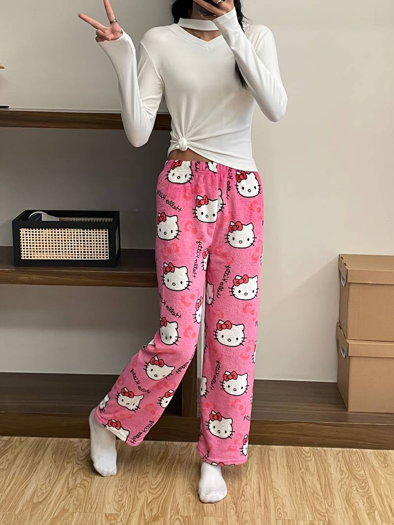 Pyjama Pantalon Femme Halloween - Flanelle Chaude, Motif Citrouille Kawaii