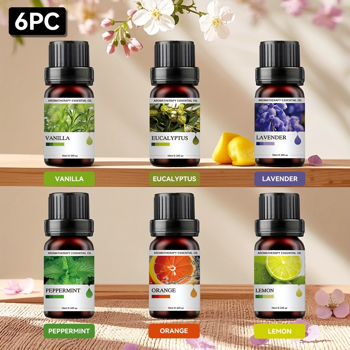TEMU 6 Bottles Advanced Essential Oils, 10ml Diffuser, Diffuser Candle, Stove, Diffuser Stone Humidifier, Car, Household Essential Oil Refiller,