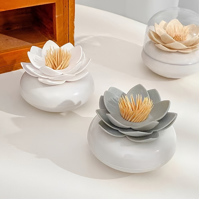 

1pc, Lotus Flower Toothpick Holders, Creative Cute Personalized Toothpick Storage Boxes, Plastic Tabletop Cotton Swab Dispenser For Home Use