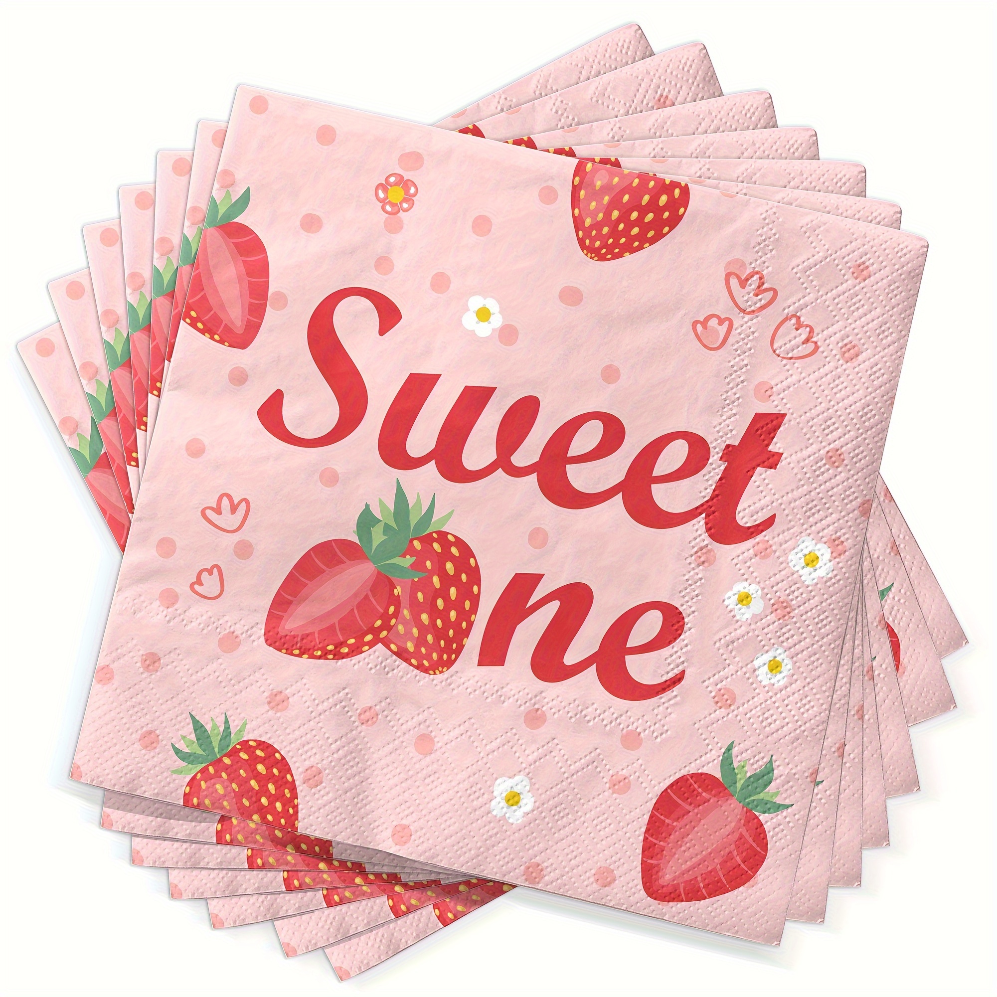 

20-piece Pink Strawberry Napkins - 2-ply, Perfect For Parties & Home Decor