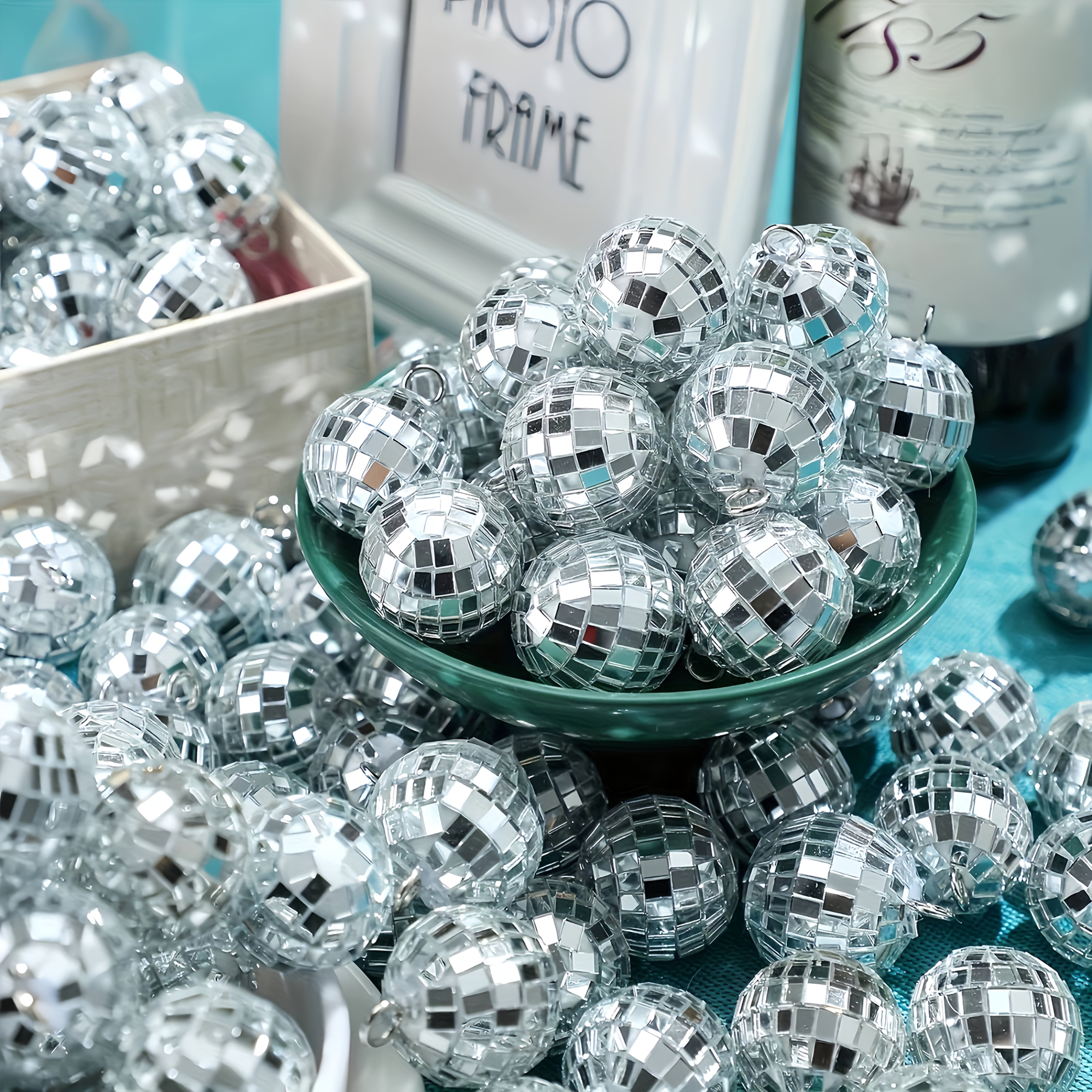 TEMU 30pcs Mini Disco Ball Set - 70s Disco Party Silvery Reflective Glass Hanging Ornaments, Aesthetic Room Decor, Christmas Holiday Decorations