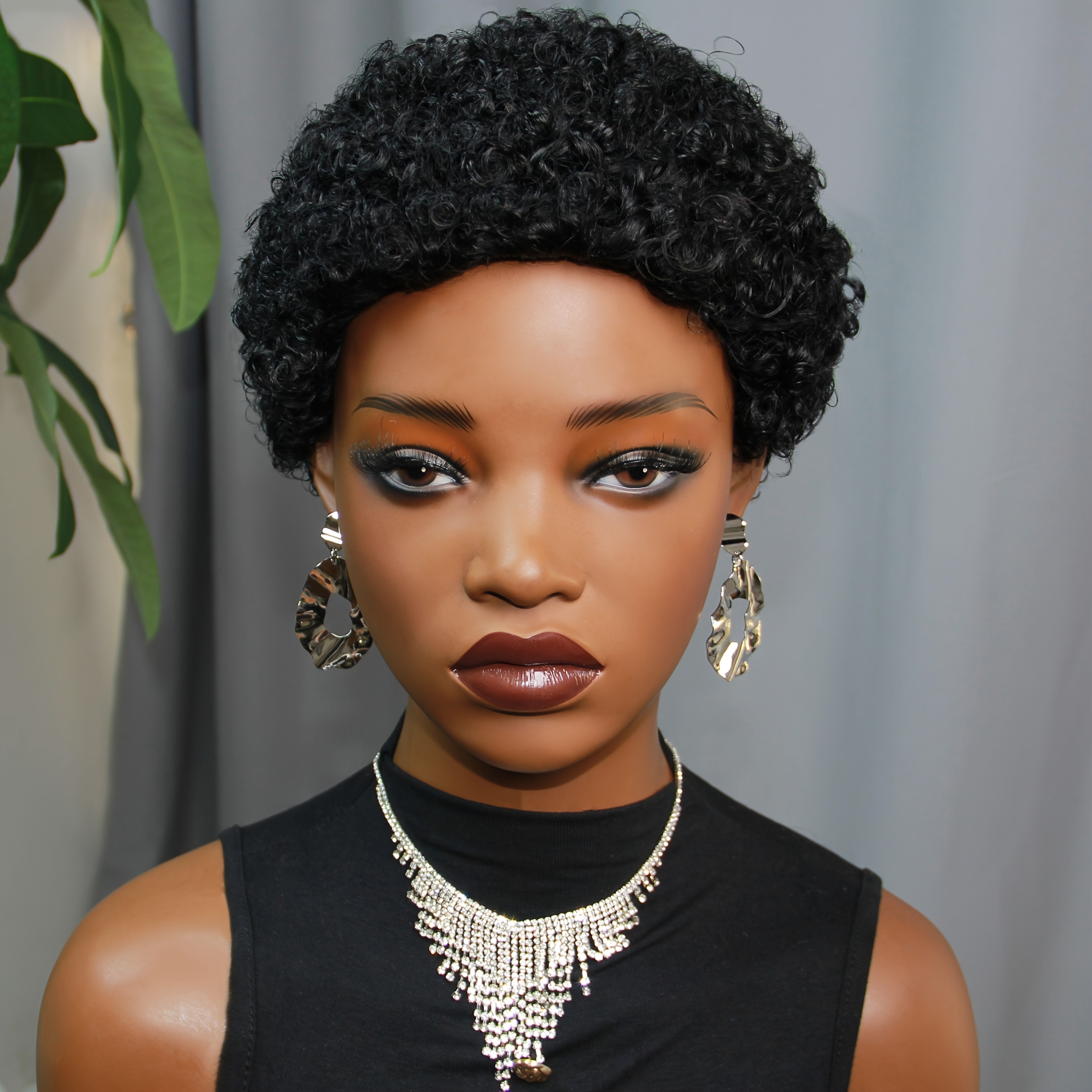Opqhair Natural Brazilian Human Hair Wig Suitable For - Afro Wig With 180% Density, Glueless Short Layered Volume, Elastic For Daily Wear & Parties, Fluffy Wig For Women (no Glue)