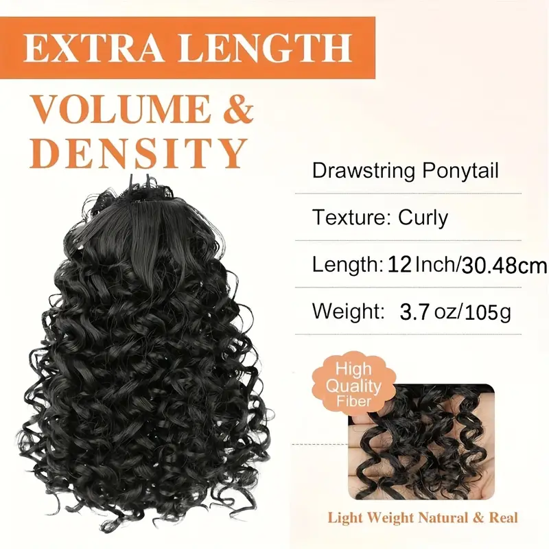 30.48 cm drawstring ponytail extension for women short synthetic curly ponytail extension pony tails drawstring hair pieces for daily use details 2