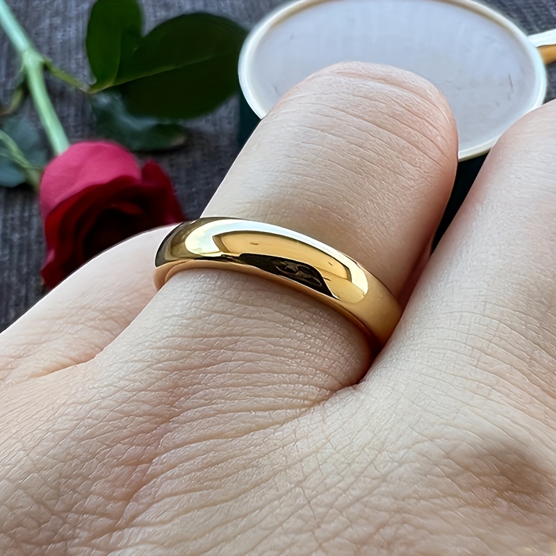 TEMU 1pc 18k Gold Plated Steel Ring, Jewelry Gift For Men And Women, Durable Eternal Wedding Band Perfect For Daily Wear & Special Occasions
