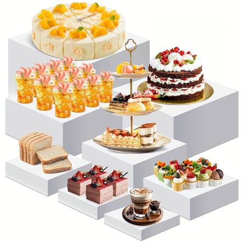 6pcs dessert display stand hollow base buffet table food tower party dessert holder jewelry and cosmetic organizer nesting design suitable for birthday wedding and party decorations cake decoration accessories simple