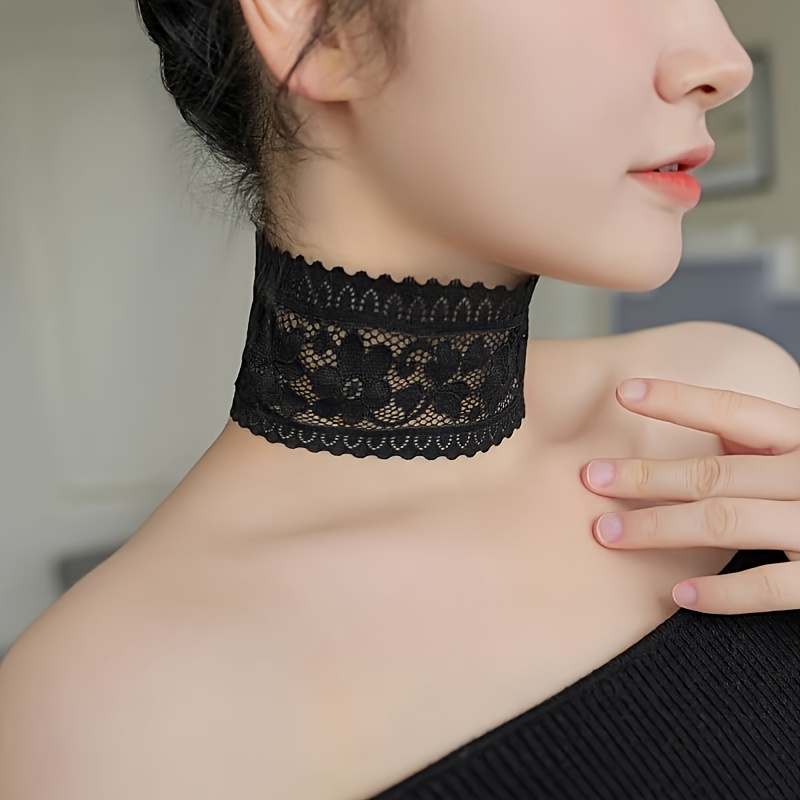 Image of Black And White Neck Scarf, Korean-style Scarf For Covering Neck, Neck Cover Accessory, Decorative Lace Collar Neck Warmer